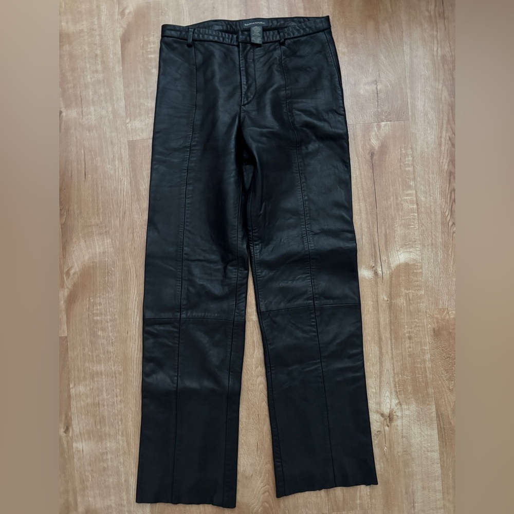 Banana Republic Black Leather Pants Women's Size 2 Lined Straight Leg
